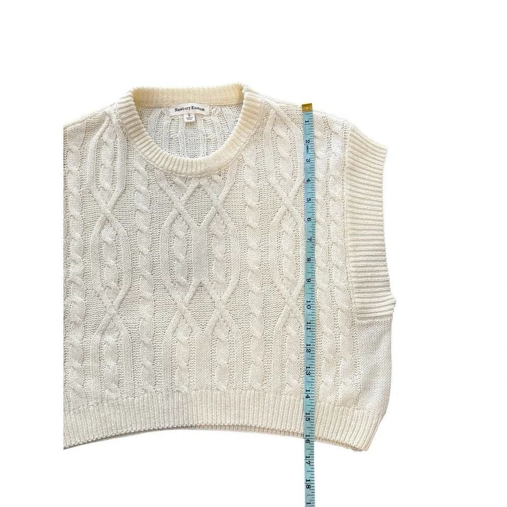 Newbury Kustom Ivory Cable Knit Sweater Vest Women’s S Chunky Cropped Preppy - Picture 7 of 7